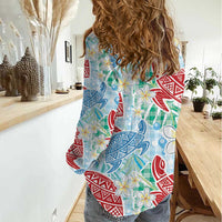 Palaka with Honu and Plumeria Women Casual Shirt Hawaiian Heritage Spirit - Polynesian Pride