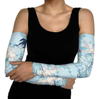 Blue Palaka Crane and Flowers Arm Sleeves Japan Heritage Spirit - Polynesian Pride