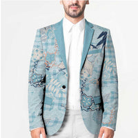 Blue Palaka Crane and Flowers Blazer Japan Heritage Spirit - Polynesian Pride