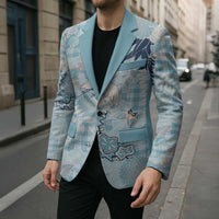 Blue Palaka Crane and Flowers Blazer Japan Heritage Spirit - Polynesian Pride