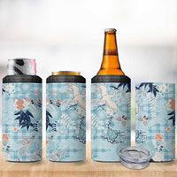 Blue Palaka Crane and Flowers 4 in 1 Can Cooler Tumbler Japan Heritage Spirit - Polynesian Pride