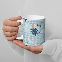 Blue Palaka Crane and Flowers Ceramic Mug Japan Heritage Spirit - Polynesian Pride