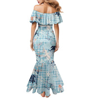 Blue Palaka Crane and Flowers Family Matching Mermaid Dress and Hawaiian Shirt Japan Heritage Spirit LT9 - Polynesian Pride