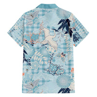 Blue Palaka Crane and Flowers Family Matching Off The Shoulder Long Sleeve Dress and Hawaiian Shirt Japan Heritage Spirit - Polynesian Pride