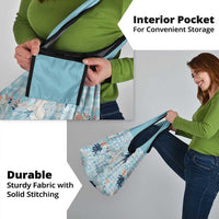 Blue Palaka Crane and Flowers Grocery Bag Japan Heritage Spirit - Polynesian Pride