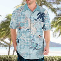 Blue Palaka Crane and Flowers Hawaiian Shirt Japan Heritage Spirit - Polynesian Pride