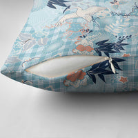 Blue Palaka Crane and Flowers Pillow Cover Japan Heritage Spirit - Polynesian Pride