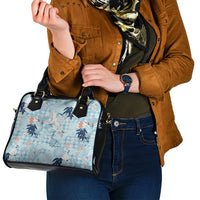 Blue Palaka Crane and Flowers Shoulder Handbag Japan Heritage Spirit - Polynesian Pride