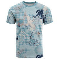 Blue Palaka Crane and Flowers T Shirt Japan Heritage Spirit - Polynesian Pride