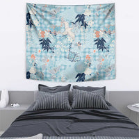 Blue Palaka Crane and Flowers Tapestry Japan Heritage Spirit - Polynesian Pride