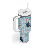 Blue Palaka Crane and Flowers Tumbler With Handle Japan Heritage Spirit - Polynesian Pride