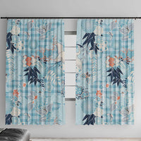 Blue Palaka Crane and Flowers Window Curtain Japan Heritage Spirit - Polynesian Pride