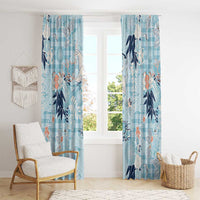 Blue Palaka Crane and Flowers Window Curtain Japan Heritage Spirit - Polynesian Pride