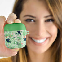 Green Palaka Crane and Flowers AirPods Case Japan Heritage Spirit - Polynesian Pride
