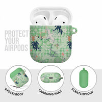 Green Palaka Crane and Flowers AirPods Case Japan Heritage Spirit - Polynesian Pride