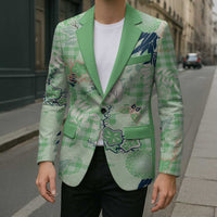 Green Palaka Crane and Flowers Blazer Japan Heritage Spirit - Polynesian Pride