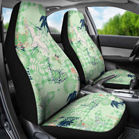 Green Palaka Crane and Flowers Car Seat Cover Japan Heritage Spirit - Polynesian Pride