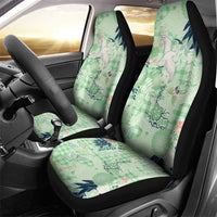 Green Palaka Crane and Flowers Car Seat Cover Japan Heritage Spirit - Polynesian Pride