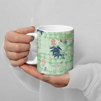 Green Palaka Crane and Flowers Ceramic Mug Japan Heritage Spirit - Polynesian Pride