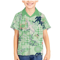Green Palaka Crane and Flowers Family Matching Mermaid Dress and Hawaiian Shirt Japan Heritage Spirit - Polynesian Pride