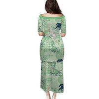Green Palaka Crane and Flowers Family Matching Puletasi and Hawaiian Shirt Japan Heritage Spirit LT9 - Polynesian Pride