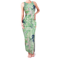 Green Palaka Crane and Flowers Family Matching Tank Maxi Dress and Hawaiian Shirt Japan Heritage Spirit - Polynesian Pride
