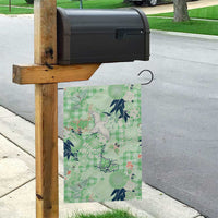 Green Palaka Crane and Flowers Garden Flag Japan Heritage Spirit - Polynesian Pride