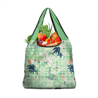Green Palaka Crane and Flowers Grocery Bag Japan Heritage Spirit - Polynesian Pride