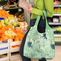 Green Palaka Crane and Flowers Grocery Bag Japan Heritage Spirit - Polynesian Pride