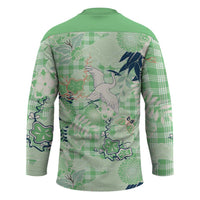 Green Palaka Crane and Flowers Hockey Jersey Japan Heritage Spirit - Polynesian Pride