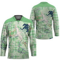 Green Palaka Crane and Flowers Hockey Jersey Japan Heritage Spirit - Polynesian Pride