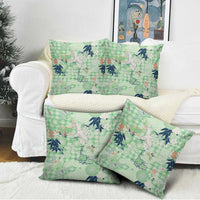 Green Palaka Crane and Flowers Pillow Cover Japan Heritage Spirit - Polynesian Pride