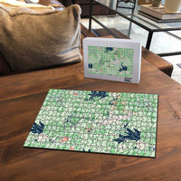 Green Palaka Crane and Flowers Puzzle Japan Heritage Spirit - Polynesian Pride