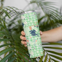 Green Palaka Crane and Flowers Skinny Tumbler Japan Heritage Spirit - Polynesian Pride