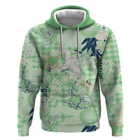 Green Palaka Crane and Flowers Zip Hoodie Japan Heritage Spirit - Polynesian Pride