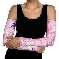 Pink Palaka Crane and Flowers Arm Sleeves Japan Heritage Spirit - Polynesian Pride