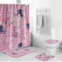 Pink Palaka Crane and Flowers Bathroom Set Japan Heritage Spirit - Polynesian Pride