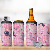 Pink Palaka Crane and Flowers 4 in 1 Can Cooler Tumbler Japan Heritage Spirit - Polynesian Pride