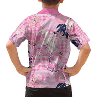 Pink Palaka Crane and Flowers Family Matching Off The Shoulder Long Sleeve Dress and Hawaiian Shirt Japan Heritage Spirit - Polynesian Pride