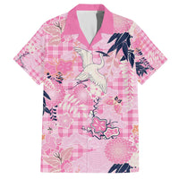 Pink Palaka Crane and Flowers Family Matching Off The Shoulder Long Sleeve Dress and Hawaiian Shirt Japan Heritage Spirit - Polynesian Pride