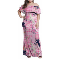 Pink Palaka Crane and Flowers Family Matching Off Shoulder Maxi Dress and Hawaiian Shirt Japan Heritage Spirit - Polynesian Pride