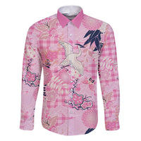 Pink Palaka Crane and Flowers Family Matching Puletasi and Hawaiian Shirt Japan Heritage Spirit - Polynesian Pride