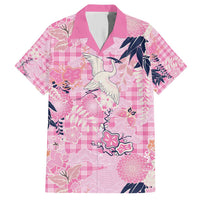 Pink Palaka Crane and Flowers Hawaiian Shirt Japan Heritage Spirit - Polynesian Pride