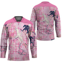 Pink Palaka Crane and Flowers Hockey Jersey Japan Heritage Spirit - Polynesian Pride