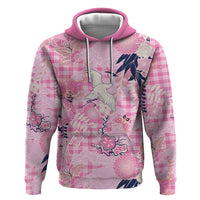 Pink Palaka Crane and Flowers Hoodie Japan Heritage Spirit - Polynesian Pride