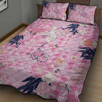 Pink Palaka Crane and Flowers Quilt Bed Set Japan Heritage Spirit - Polynesian Pride