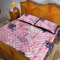 Pink Palaka Crane and Flowers Quilt Bed Set Japan Heritage Spirit - Polynesian Pride