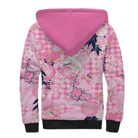 Pink Palaka Crane and Flowers Sherpa Hoodie Japan Heritage Spirit - Polynesian Pride