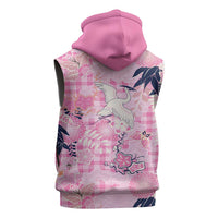 Pink Palaka Crane and Flowers Sleeveless Zip Hoodie Japan Heritage Spirit - Polynesian Pride