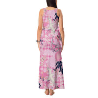 Pink Palaka Crane and Flowers Tank Maxi Dress Japan Heritage Spirit - Polynesian Pride